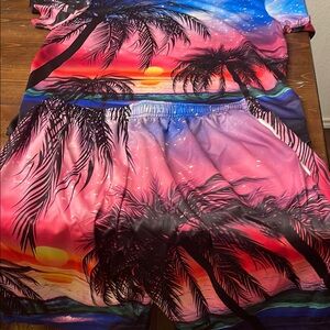 Vibrant Tropical Sunset Shirt and Shorts Set